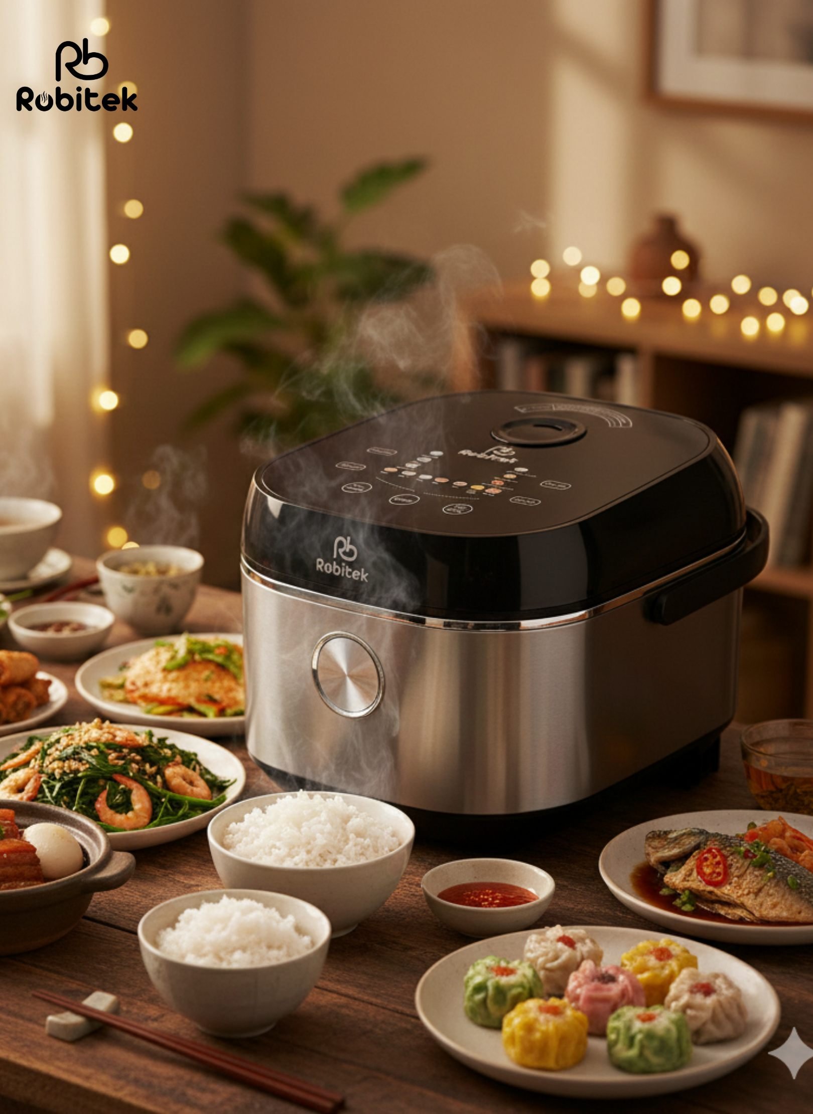 NỒI CƠM ĐIỆN LÒNG INOX ROBITEK RC18 COLOR – DUNG TÍCH 1.8L – NẤU CƠM TÁCH ĐƯỜNG, NỒI CƠM 14 CHỨC NĂNG